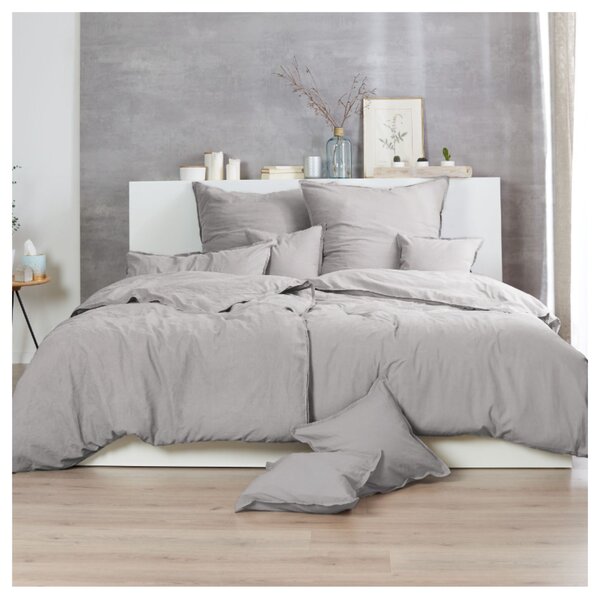 Povlečení STONEWASHED šedá, 2 ks 80x80 a 200x200 cm