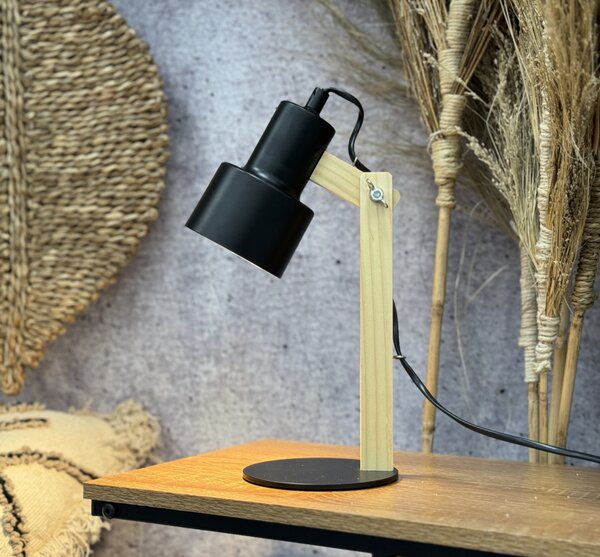 Stolní lampa RHETT světlé dřevo/černý kov