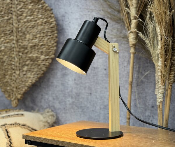 Stolní lampa RHETT světlé dřevo/černý kov