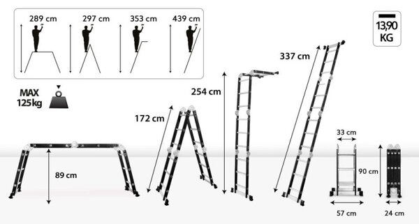 Multifunkční žebřík 4x3 příčky + podlážka DRABEST DU4x3 STEEL 125 kg