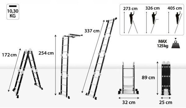 Multifunkční žebřík 4x3 příčky DRABEST DU4x3 STEEL 125 kg