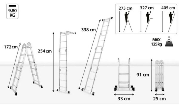 Multifunkční žebřík 4x3 příčky DRABEST DU4x3 HOME 125 kg