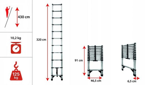 Teleskopický žebřík 430 cm výsuvný MULTISYSTEM MS320