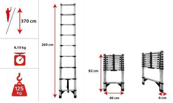 Teleskopický žebřík 370 cm výsuvný MULTISYSTEM MS260