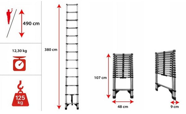 Teleskopický žebřík 490 cm výsuvný MULTISYSTEM MS380