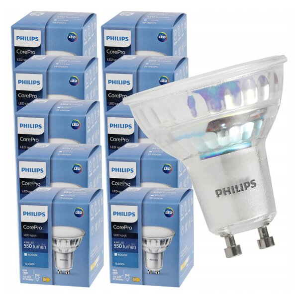 10x GU10 LED žárovka PHILIPS 4,9W 550lm 4000k prémiová
