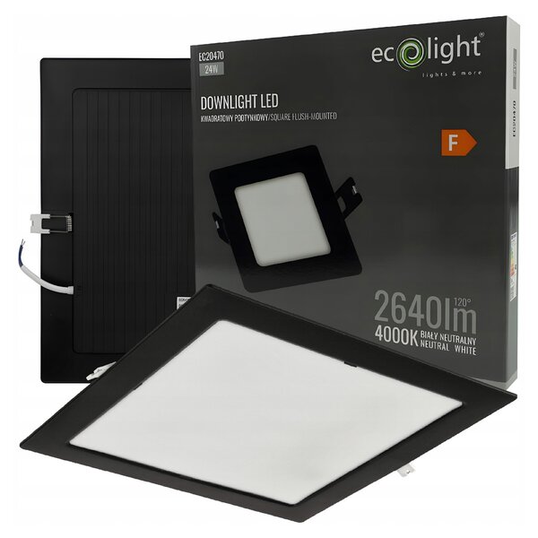 LED zapuštěné stropní svítidlo 24W 2640lm 4000K černé