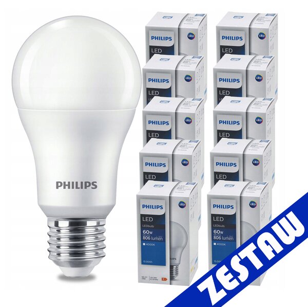 SADA 10 KS LED žárovek PHILIPS E27 8W = 60W 806lm Neutrální LED žárovka 4000K