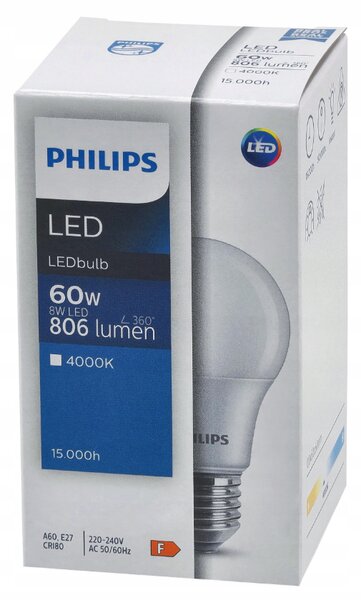 SADA 10 KS LED žárovek PHILIPS E27 8W = 60W 806lm Neutrální LED žárovka 4000K