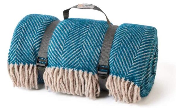Pikniková vlněná deka Polo Herringbone Teal 183 x 150 cm Tweedmill