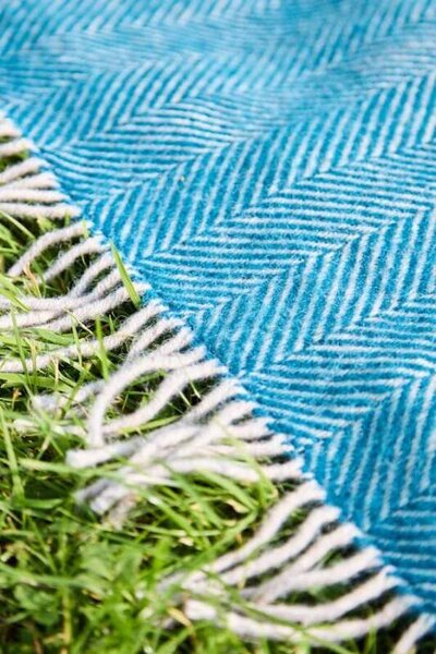 Pikniková vlněná deka Polo Herringbone Teal 183 x 150 cm Tweedmill