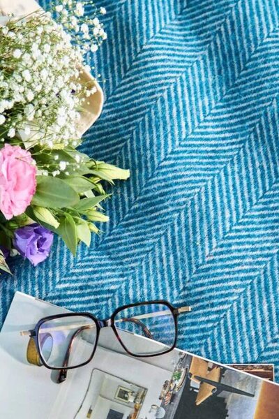 Pikniková vlněná deka Polo Herringbone Teal 183 x 150 cm Tweedmill
