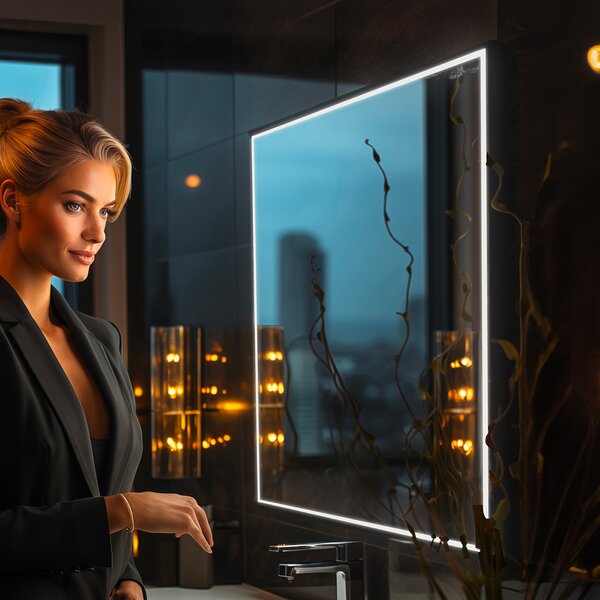 Nimco Černé LED zrcadlo 30W, 60x60 cm