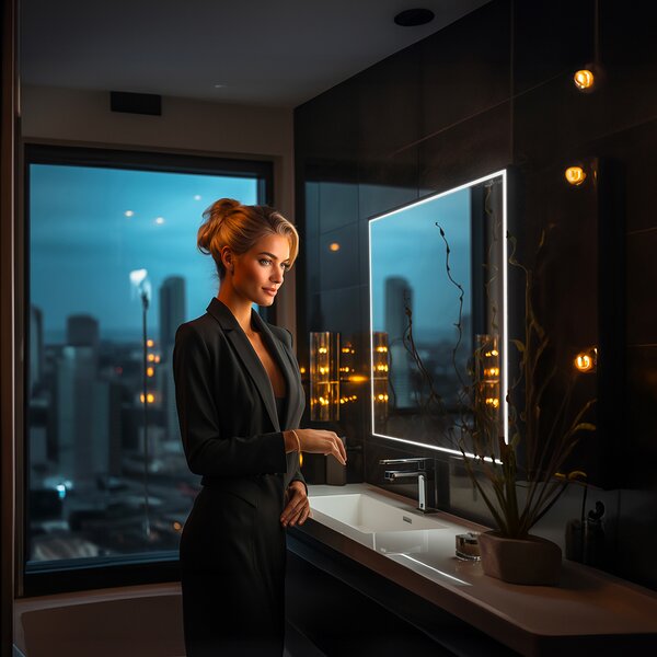 Nimco Černé LED zrcadlo 30W, 60x60 cm