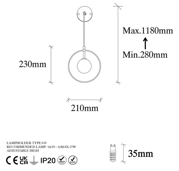 ASIR Nástěnná lampa GEOMETRI 125 černá