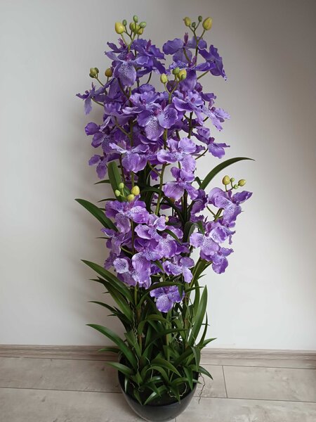 Umělá květina Orchidea v květináči 120 cm, fialová LA713