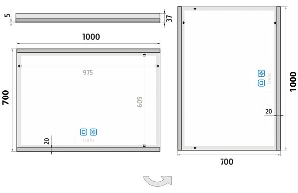 Nimco LED zrcadlo 29W, 100x70 cm se dvěma dotykovými senzory