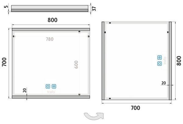 Nimco LED zrcadlo 24W, 80x70 cm se dvěma dotykovými senzory