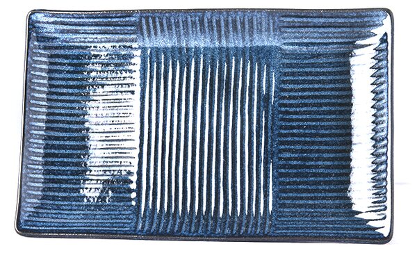 Made in Japan (MIJ) Lines Dark Blue Obdélníkový Talíř 21 x 13 cm