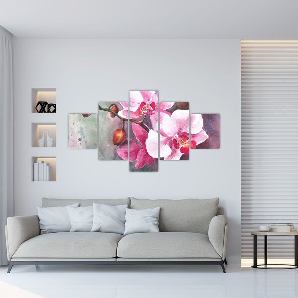 Obraz - Orchideje, aquarel (125x70 cm)