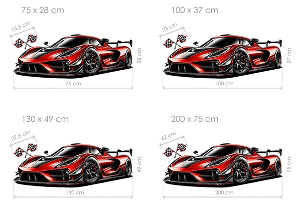 Červený supersport textilní přelepitelná samolepka na zeď arch 47 x 17 cm