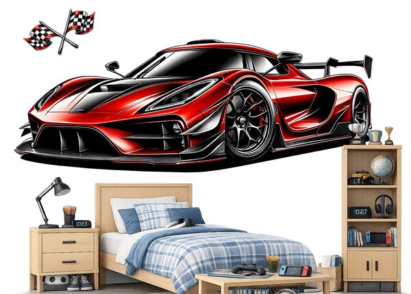 Červený supersport textilní přelepitelná samolepka na zeď arch 47 x 17 cm