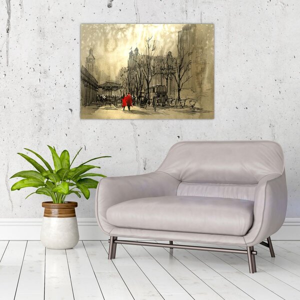 Obraz - Skica městečka (70x50 cm)