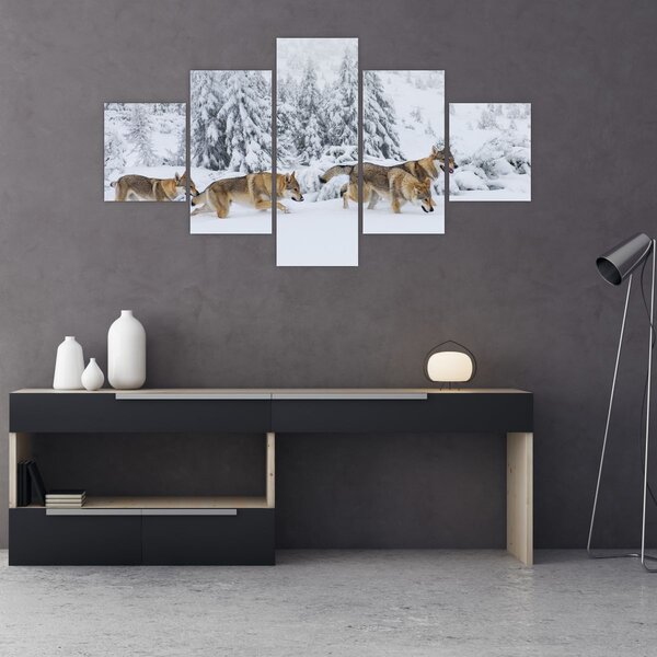 Obraz - Vlci v horách (125x70 cm)