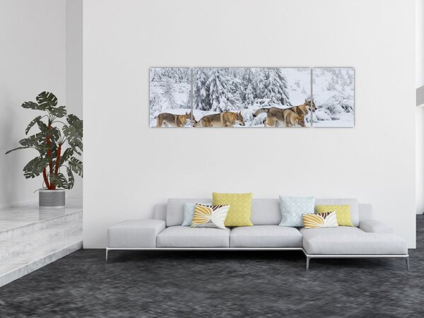 Obraz - Vlci v horách (170x50 cm)