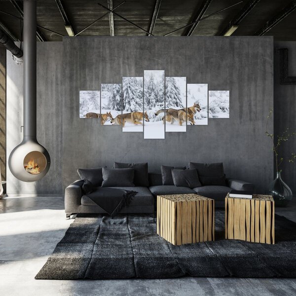 Obraz - Vlci v horách (210x100 cm)