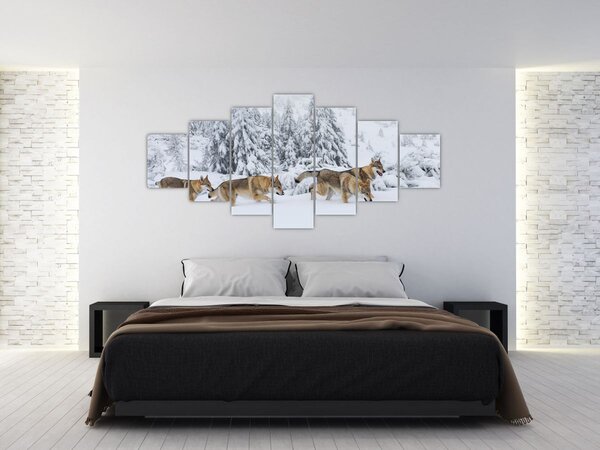 Obraz - Vlci v horách (210x100 cm)