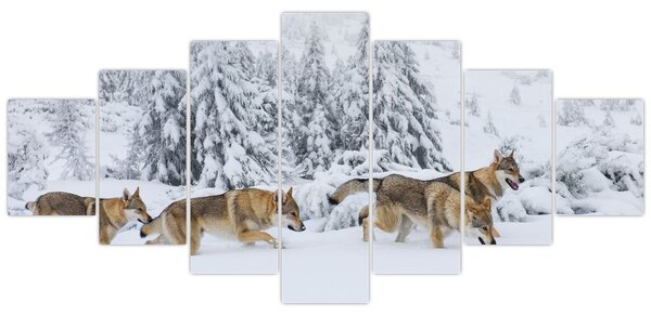 Obraz - Vlci v horách (210x100 cm)