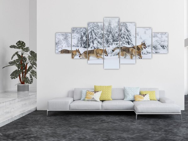 Obraz - Vlci v horách (210x100 cm)