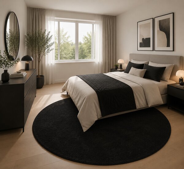 Ayyildiz, Kusový koberec Ata 7000 anthracite kruh, 120x120 (průměr) kruh, šedá, obývací pokoj