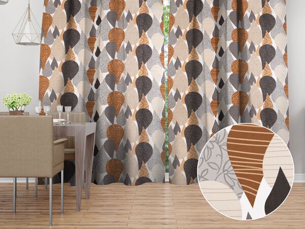 Biante Bavlněný závěs Sandra SA-507 Hnědo-šedé kapky s ornamenty 150x140 cm