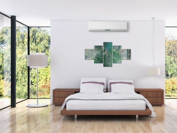 Obraz - Betonová textura s listy (125x70 cm)