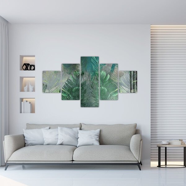 Obraz - Betonová textura s listy (125x70 cm)