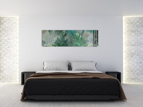 Obraz - Betonová textura s listy (170x50 cm)