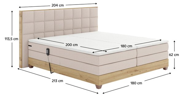KONDELA Elektrická polohovací postel, boxspring, béžová/dub artisan, 180x200, TIANA