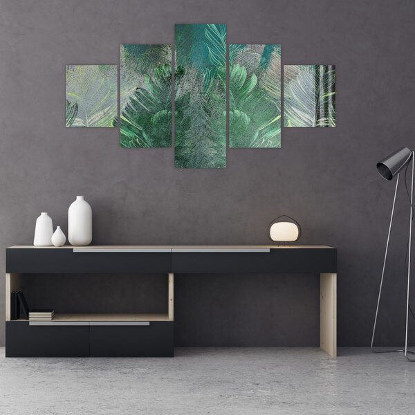 Obraz - Betonová textura s listy (125x70 cm)