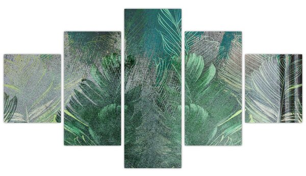 Obraz - Betonová textura s listy (125x70 cm)