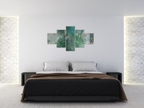 Obraz - Betonová textura s listy (125x70 cm)