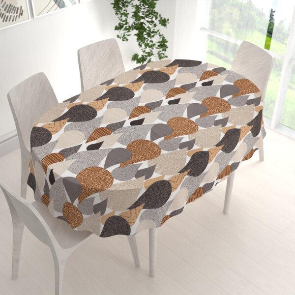 Biante Bavlněný oválný ubrus Sandra SA-507 Hnědo-šedé kapky s ornamenty 50x100 cm