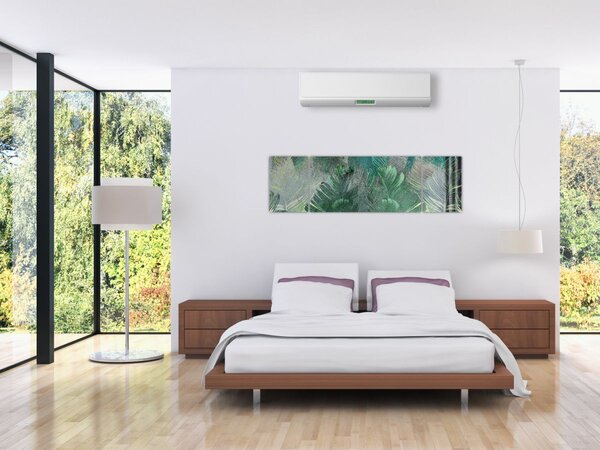 Obraz - Betonová textura s listy (170x50 cm)