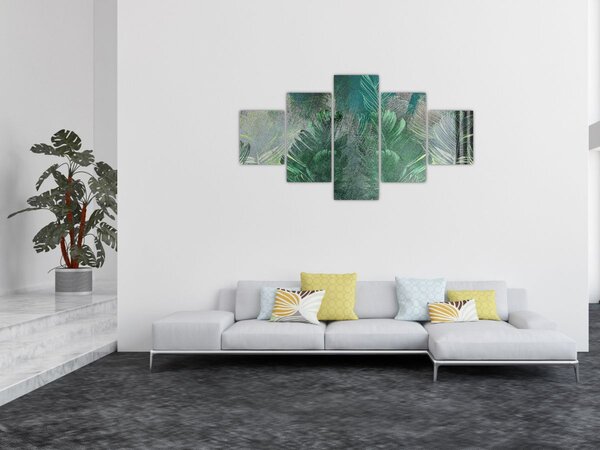 Obraz - Betonová textura s listy (125x70 cm)