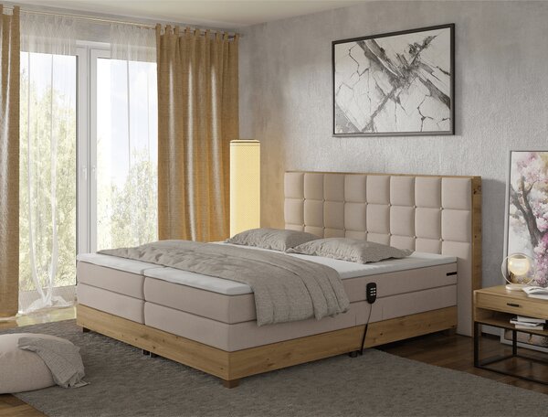 KONDELA Elektrická polohovací postel, boxspring, béžová/dub artisan, 180x200, TIANA