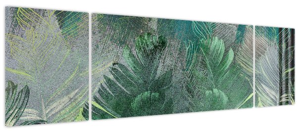 Obraz - Betonová textura s listy (170x50 cm)