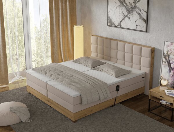 KONDELA Elektrická polohovací postel, boxspring, béžová/dub artisan, 180x200, TIANA