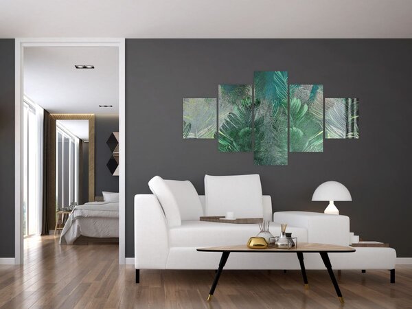Obraz - Betonová textura s listy (125x70 cm)