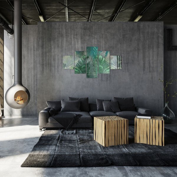 Obraz - Betonová textura s listy (125x70 cm)